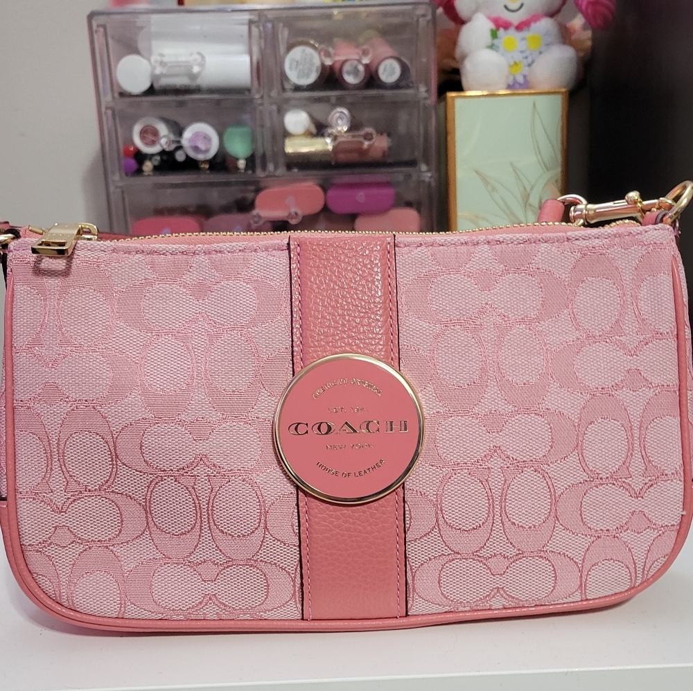Coach Pink Signature Shoulder Bag, Small LIKE New